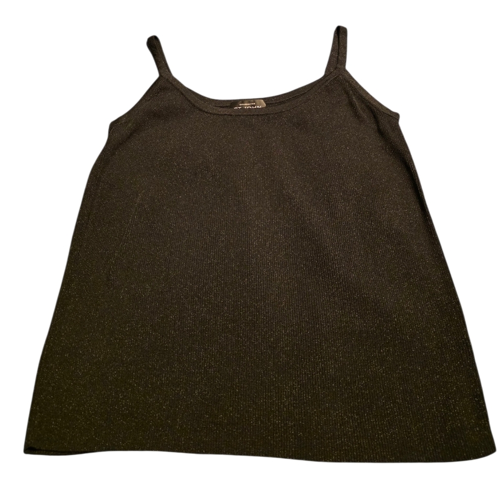 St. John Black Metallic Ribbed Luxury Knit Camisole Tank Top Size L EUC